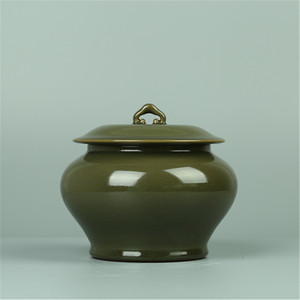 龙泉青瓷 黄柯蟹壳青全手工将军罐 名窑蟹壳清茶叶罐茶道具