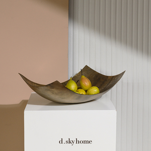 迪斯凯 印度进口复古做旧异形翘边铝制果盘 样板房创意托盘摆件