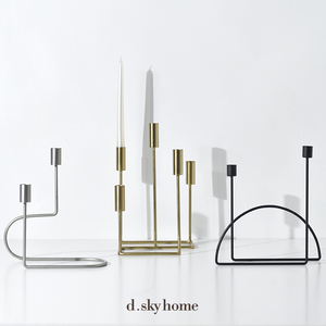 迪斯凯 印度进口 北欧简约异形几何线条铁艺创意装饰桌面烛台摆件