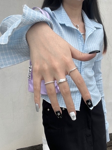 镀银情侣素圈戒指女小众设计感简约韩国时髦开口复古轻奢指环