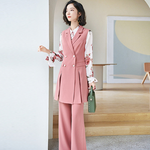 心语泉2021春季新款马甲阔腿套装时尚气质显瘦名媛西装女装三件套