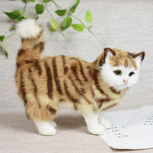 真皮仿真猫咪动物模型家居创意摆件可爱毛绒玩具公仔礼物摄影道具