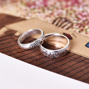 祥云戒指女纯银999足银原创设计手工银饰品可调节男女食指情侣戒