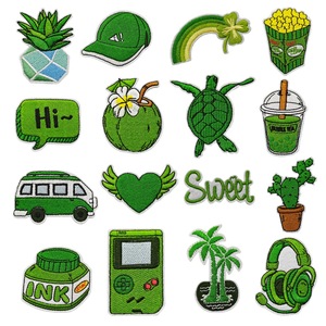 新款文艺个性绿色系列布贴海龟绿植刺奶茶耳机刺绣衣物装饰补丁贴
