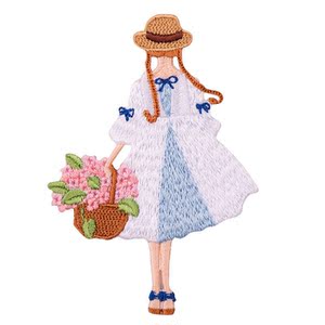 背影女孩刺绣布贴花篮卡通人物补丁布贴衣服贴装饰可水洗背胶熨烫