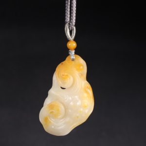 在售 新疆和田玉白玉籽料如意灵芝吉祥天然玉坠挂件苏工 黄油皮
