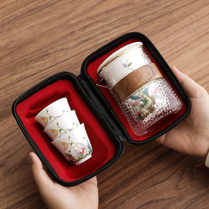 羊脂玉瓷便携式虞美人旅行茶具套装快客杯户外泡茶杯车载旅游茶壶