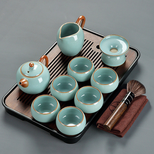 天青汝窑功夫茶具套装家用轻奢高档陶瓷泡茶具2024新款泡茶壶茶杯