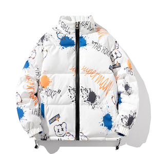 冬季21新款涂鸦棉衣男女情侣太空熊猫夹克棒球服外套加厚羽绒棉服
