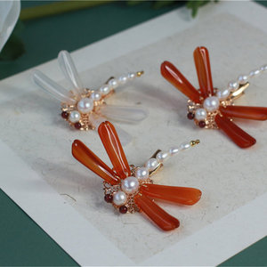 现货汉服古装头饰手工古典风发簪钗子萌萌哒小蜻蜓发夹配饰边夹