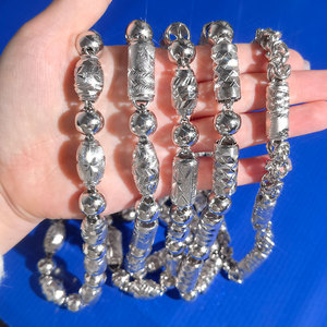 新款现货白金包银粗款桶珠圆珠链大金链pt950铂金项链男士送男友