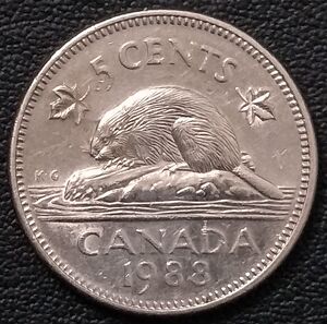 加拿大1988年5分铜镍币,海狸,21.2mm,三幺幺外国硬币收藏美洲