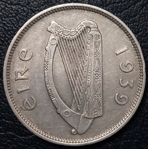 爱尔兰1939年2先令（1福林）银币-2，鲑鱼，11.3104g，28mm，欧洲