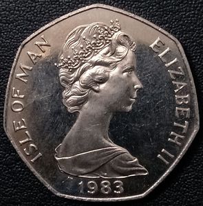 马恩岛1983年50便士铜镍币,圣诞纪念币,福特t型汽车75周年,外