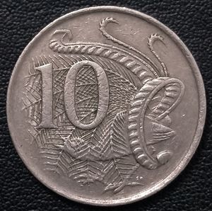 澳大利亚1976年10分铜镍币,琴鸟,23.5mm,三幺幺外国硬币收藏大