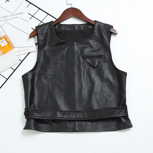 海宁真皮马甲女秋冬2021新款绵羊皮短款马夹露背显瘦背心坎肩外套