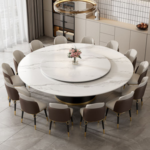 大理石岩板圆形餐桌椅家用12人酒店电动大圆桌转盘1.8米2米带火锅