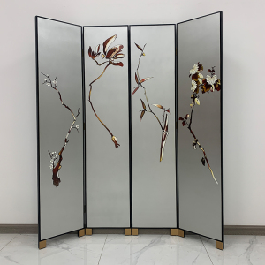 新中式纯手绘屏风隔断玄关客厅新古典屏风茶室装饰画遮挡折叠移动