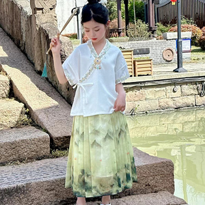 布布发现童装女童马面裙套装2024夏装小女孩汉服裙子中国风演出服