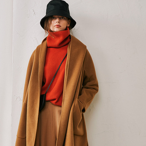 5@看了又看特 秋冬保暖经典披肩式大翻领设计羊绒毛呢大衣外套女