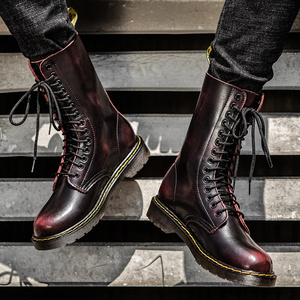 英伦风男士真皮长靴高帮马丁靴秋冬季长筒情侣靴47特大码48工装靴