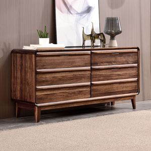 全实木六斗柜新中式现代抽屉式储物柜多功能卧室电视柜乌金木斗橱