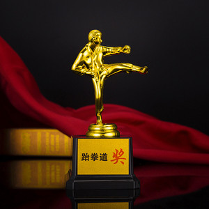 小金人跆拳道奖杯定制 竞技比赛武术散打塑料款电镀奖杯制作