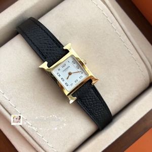 欧洲专柜正品hermes 爱马仕手表黑金中号e皮表带女款石英表现货