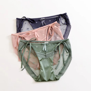 性感高叉系带内裤可调节腰围网纱透气女士三角裤无痕包臀中腰缎料