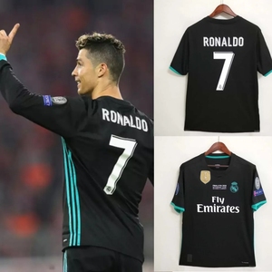 1718皇马客场球衣长短袖复古欧冠版11号贝尔7号c罗足球服套装队服