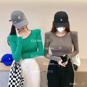 【特价不退换】eleven.11垫肩长袖纯色t恤薄款紧身显瘦打底衫上衣