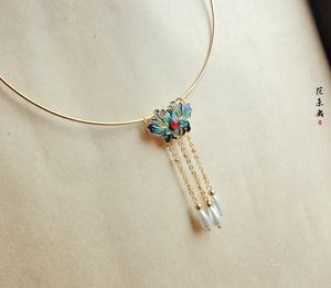 手工古风汉服配饰 金色流苏仿景泰蓝项圈 旗袍古装简约短款璎珞