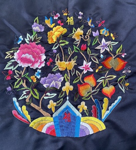 纯手工刺绣团花绣片直径30厘米团花牡丹绣片