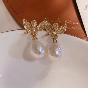 DIY配件S925纯银珍珠耳钉耳环空托爱情守护者天使丘比特手工饰品