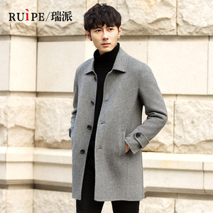 Ruipe男士双面羊绒大衣中长款翻领羊毛呢子冬季高档加厚风衣外套