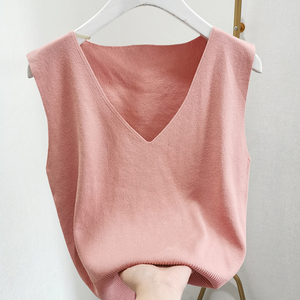 针织背心女v领白色冰丝无袖上衣打底2020年夏季新款大领口鸡心领