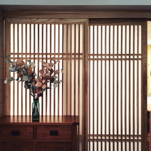 原木新中式实木镂空玻璃推拉门花格屏风茶室移门木格栅隔断隔扇门