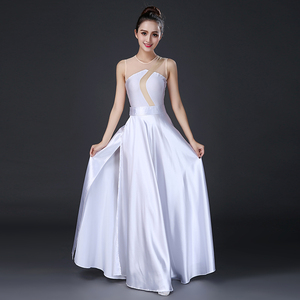 新款现代舞白色吊带舞蹈演出服装成人女车展服走秀练功练习裙定制