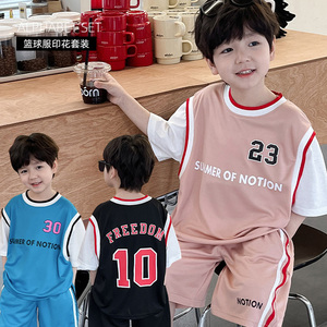 男童运动套装夏季假两件儿童篮球服潮牌童装帅气韩版炸街2024新款