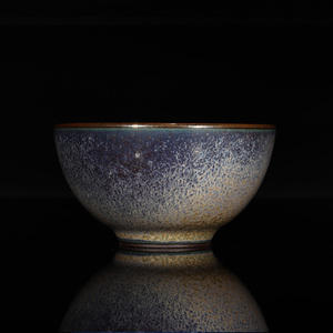 景德镇王波窑汝釉仿汝雪花釉窑变银包印章茶碗手工景德四少主人杯