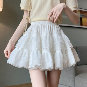 白色蕾丝蛋糕裙半身裙女夏季小个子高腰短款a字蓬蓬芭蕾百褶短裙