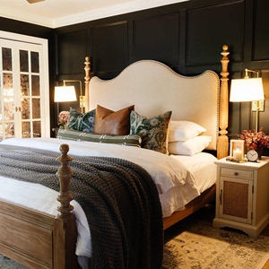 美式床双人床1.8米主卧室大床法式复古真皮床布艺橡木高端实木床