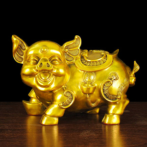 纯铜猪摆件福猪财猪一对家居客厅办公室桌面创意中式装饰品送礼