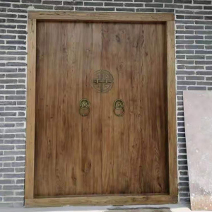 乡村围墙实木大门中式别墅庭院入户大门双开门农村古宅仿古木大门