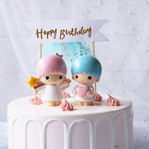 双子星娃娃蛋糕摆件少女创意情侣生日烘焙儿童许愿树脂工艺品