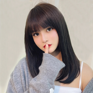 假发女长发lisa同款假发漫画刘海一刀齐韩式锁骨中长发自然全头套