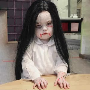 假发女长发万圣节恐怖逼真贞子假发cos 中分黑长直搞怪道具全头套