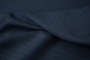 意大利进口薄款深蓝色花式网状肌理暗条纹精纺羊毛面料设计师布料
