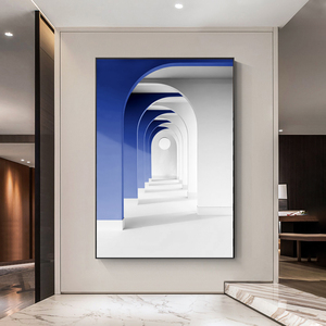 现代简约入户玄关空间延伸感装饰画蓝色抽象挂画客厅餐厅卧室壁画
