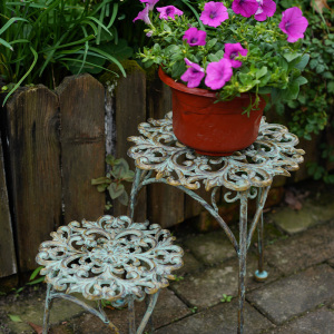 户外做旧复古铁艺置物架花架庭院花园装饰摆件小凳子阳台花盆架